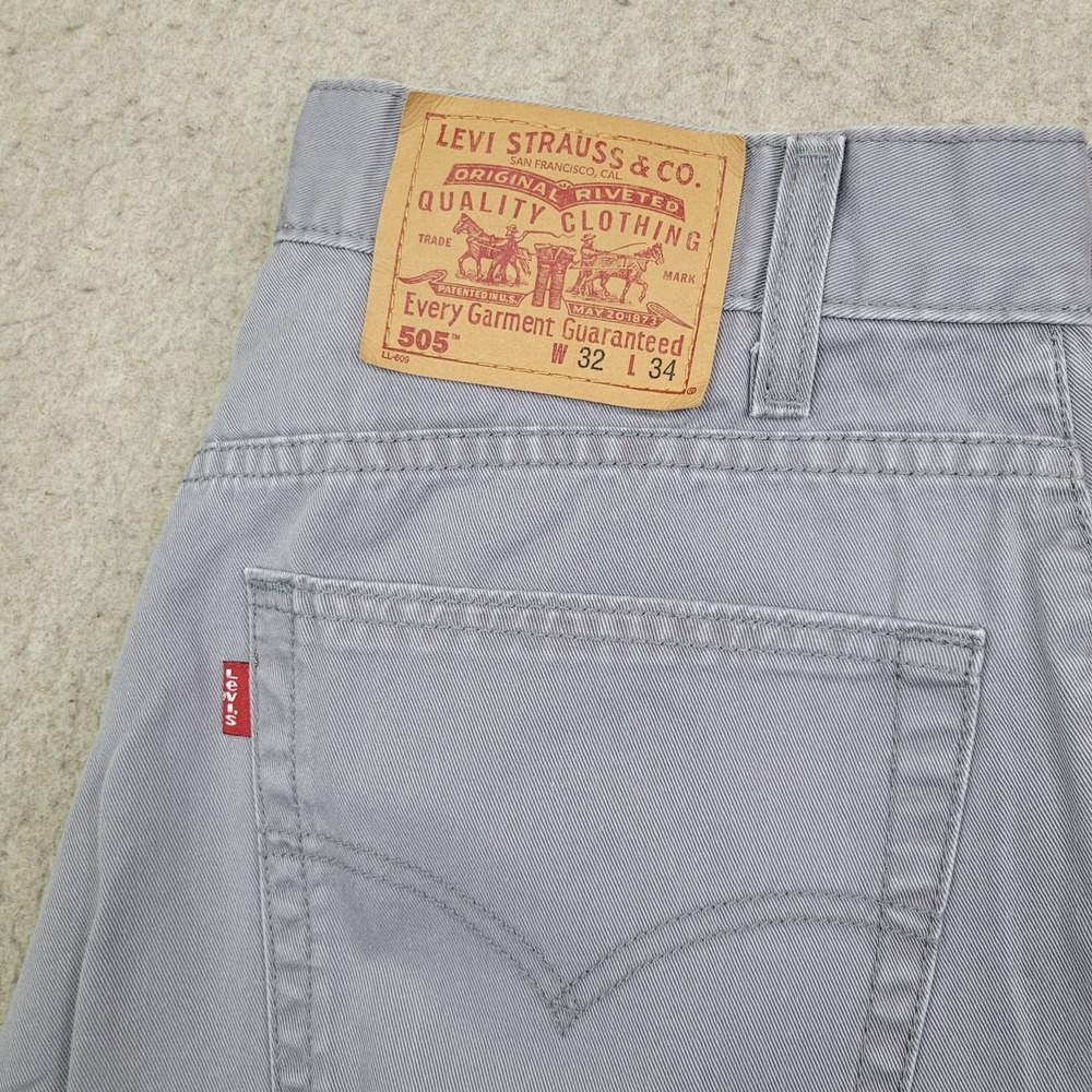 Vintage Levis 505 Jeans Gray Pants Mens 32x34 Batwing Y2K Straight Leg Reg Fit - Picture 2 of 11